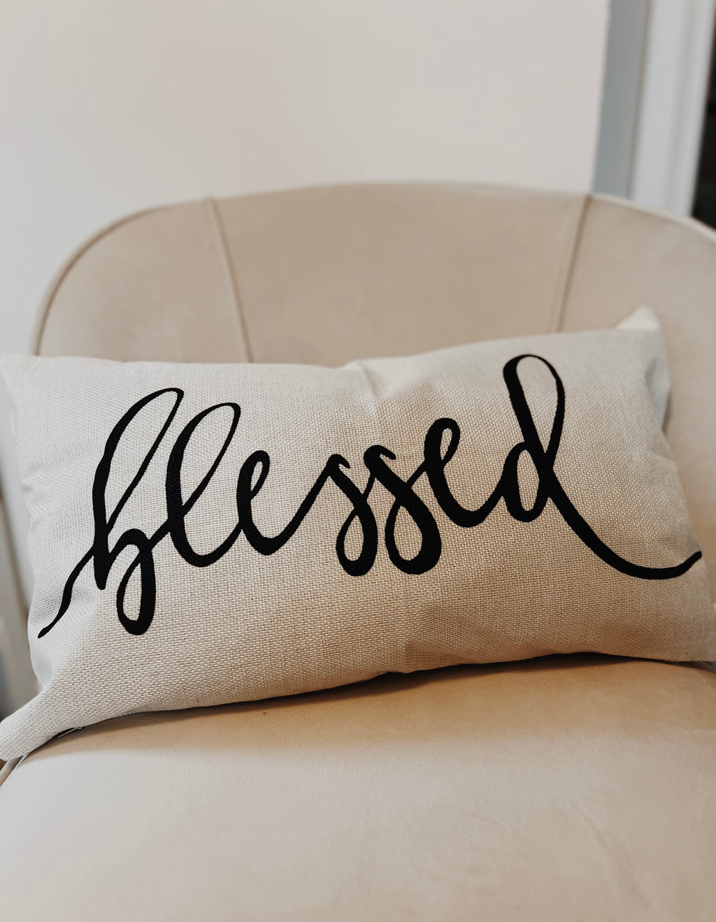 Blessed Embroidered Linen Throw Pillow Cover