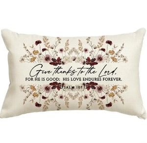 Give Thanks to the Lord Floral Linen Throw Pillow Cover