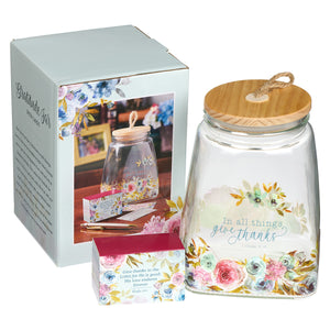 Give Thanks Glass Gratitude Jar with Cards - I AM INTENTIONAL 