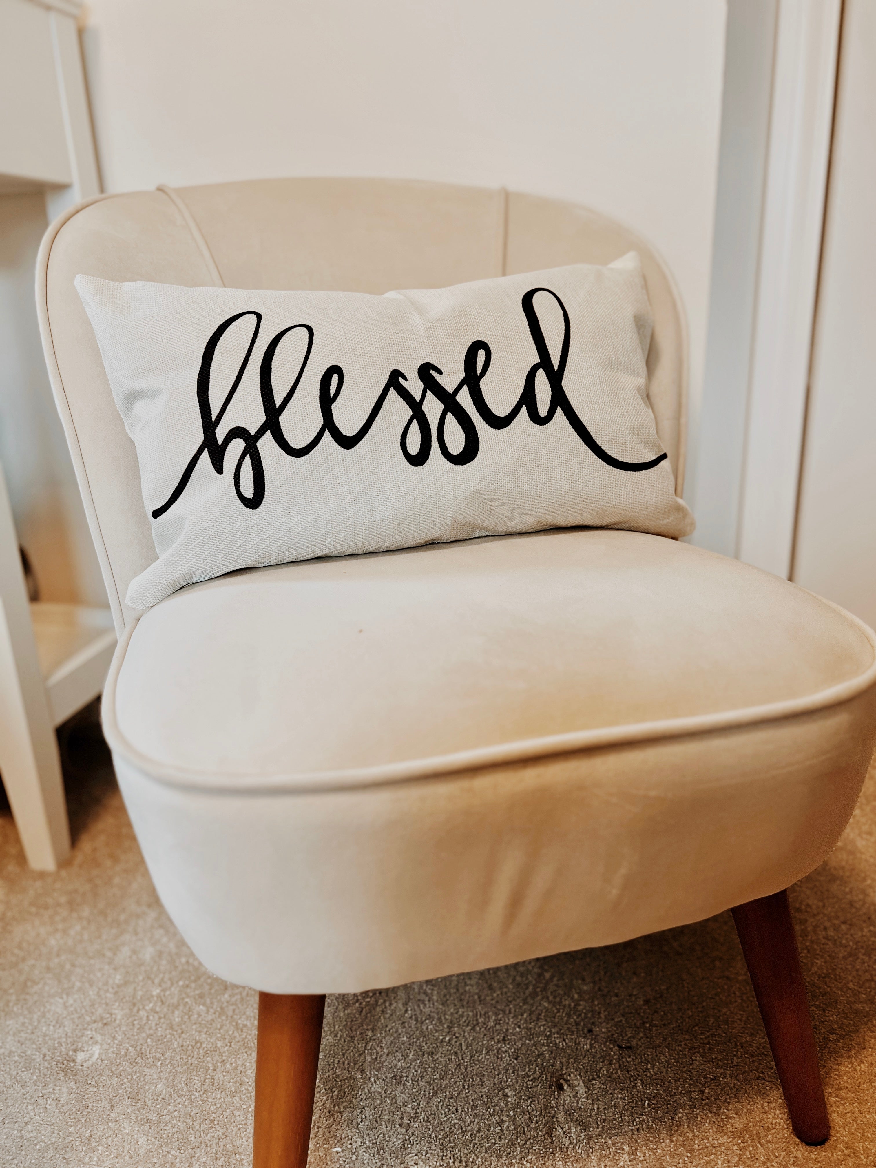 Blessed Embroidered Linen Throw Pillow Cover