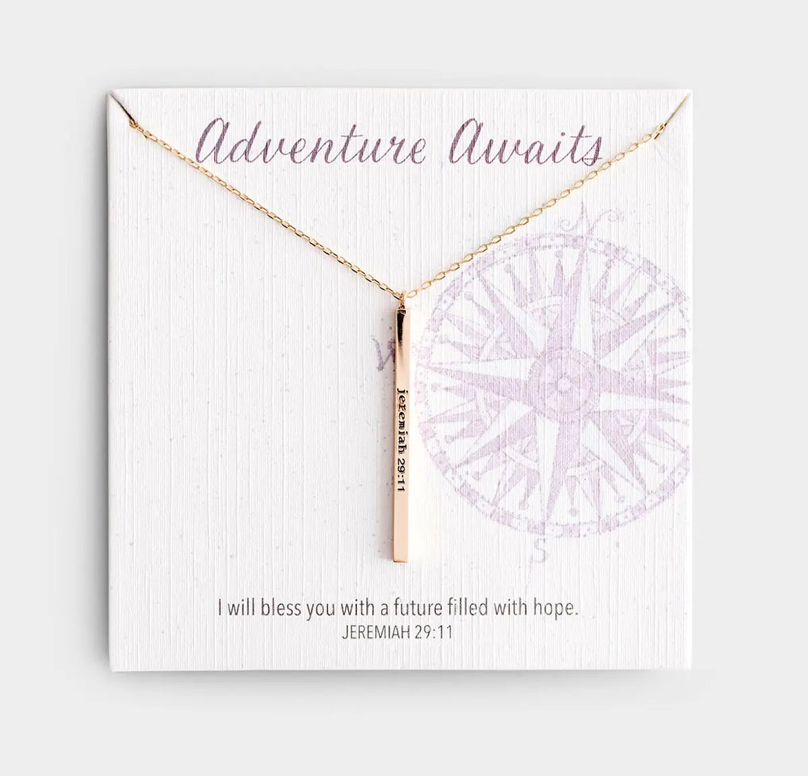 Adventure Awaits - Jeremiah 29:11 - Gold Bar Necklace - I AM INTENTIONAL 